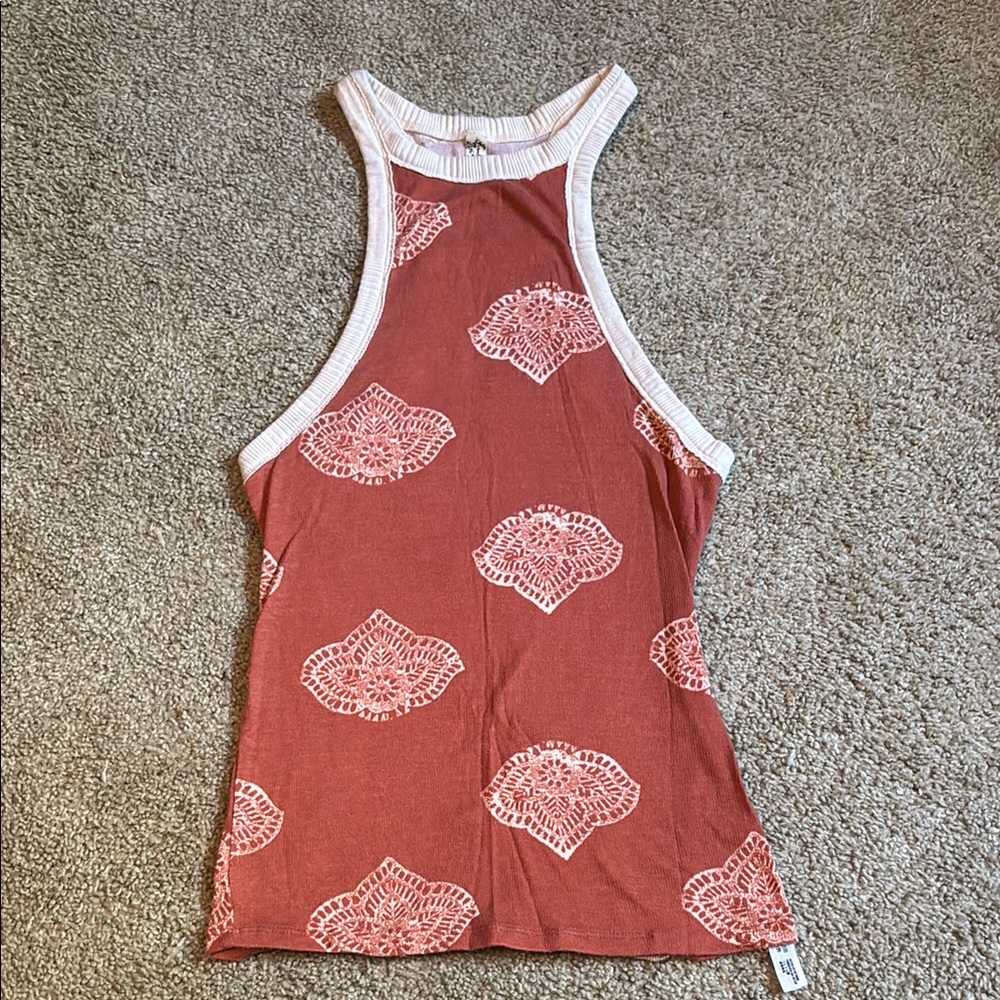 Free People Women's Sleeveless Rust Top with White Accents *SuperSlim* S